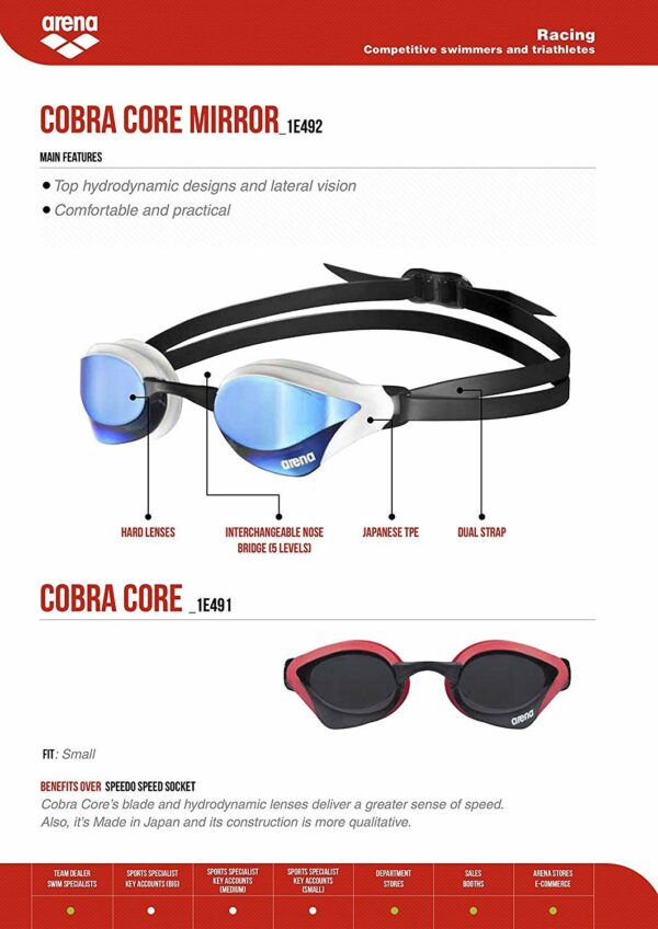 Cobra Core Mirror, sidabrinė/raudona, Arena